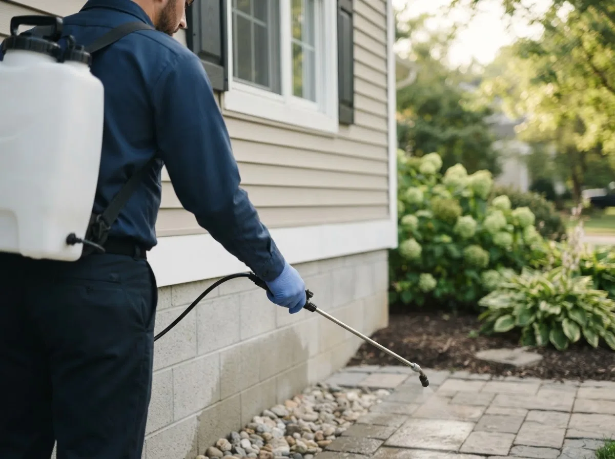 Pest control technician inspecting a home in Sears, MI